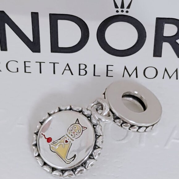 Pandora Cat Stick Figure Dangle, Mixed Enamel Exclusive Dangle Charm with box - Picture 1 of 7